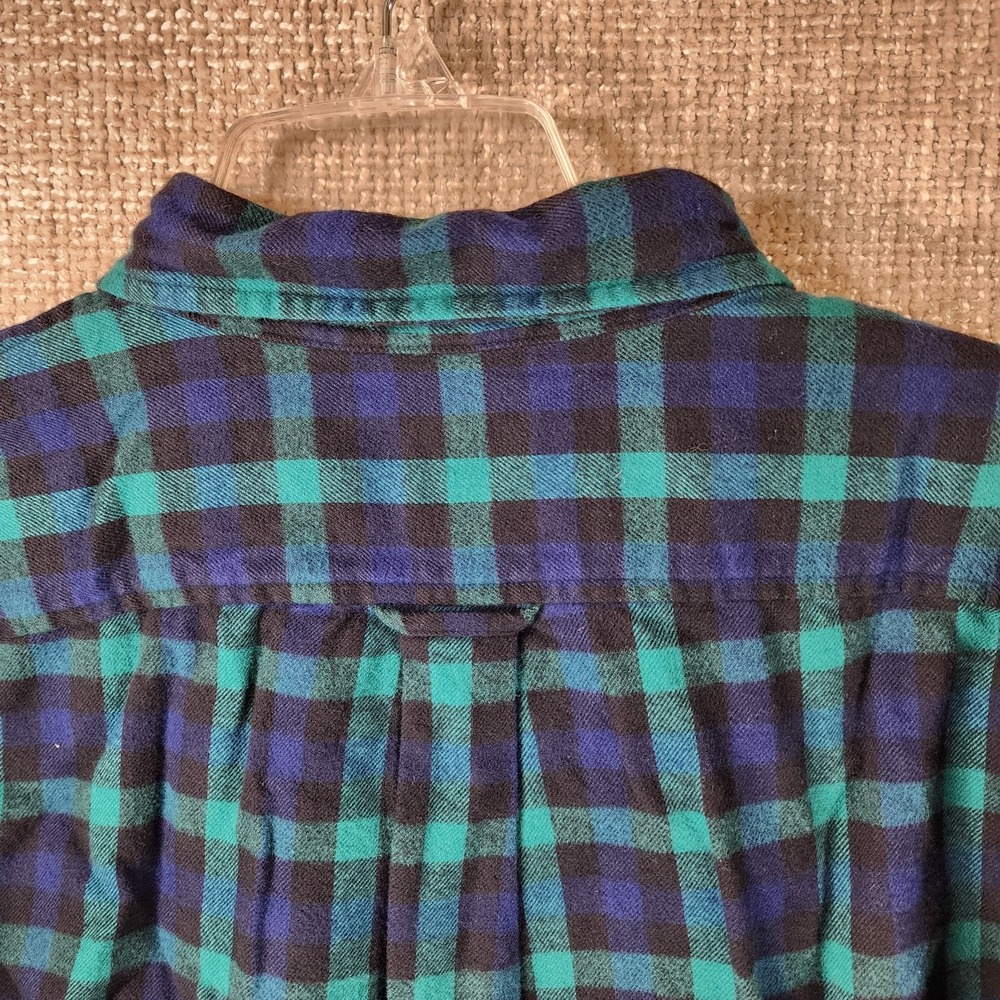 Lands End Traditional Fit Plaid Flannel Shirt Mens L 16-16.5 Navy Green EUC - Picture 8 of 11